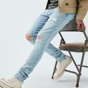 Pacsun Light Ripped Stacked Skinny Jeans Size 33x34
